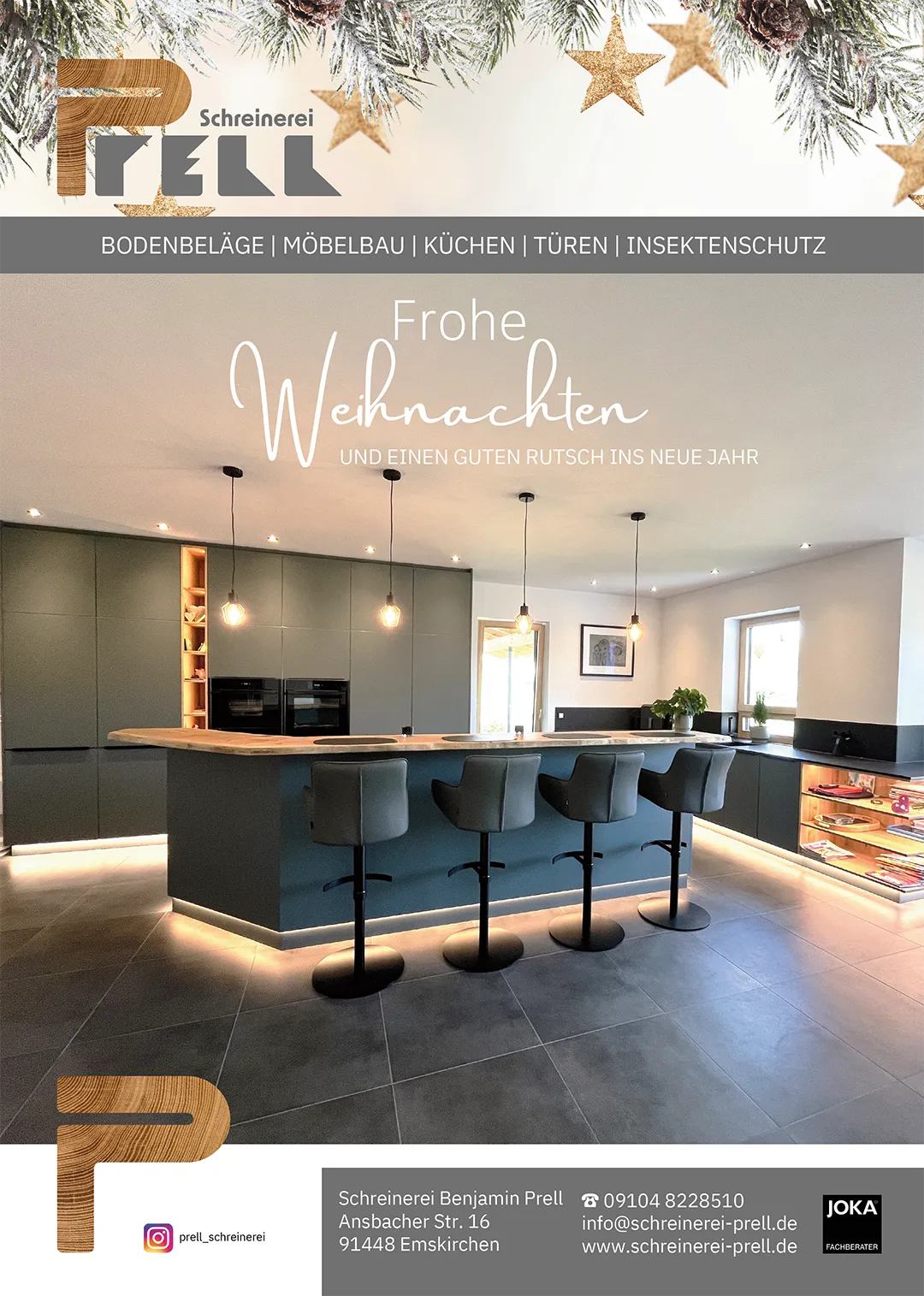 Weihnachtsanzeige 2025 der Schreinerei Prell